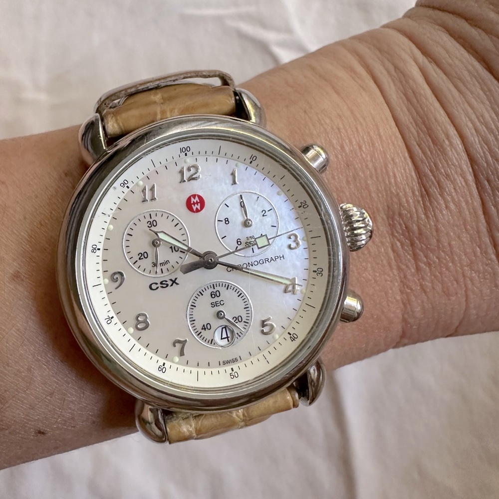 Michele Watch Classic Round Face Croc Band
